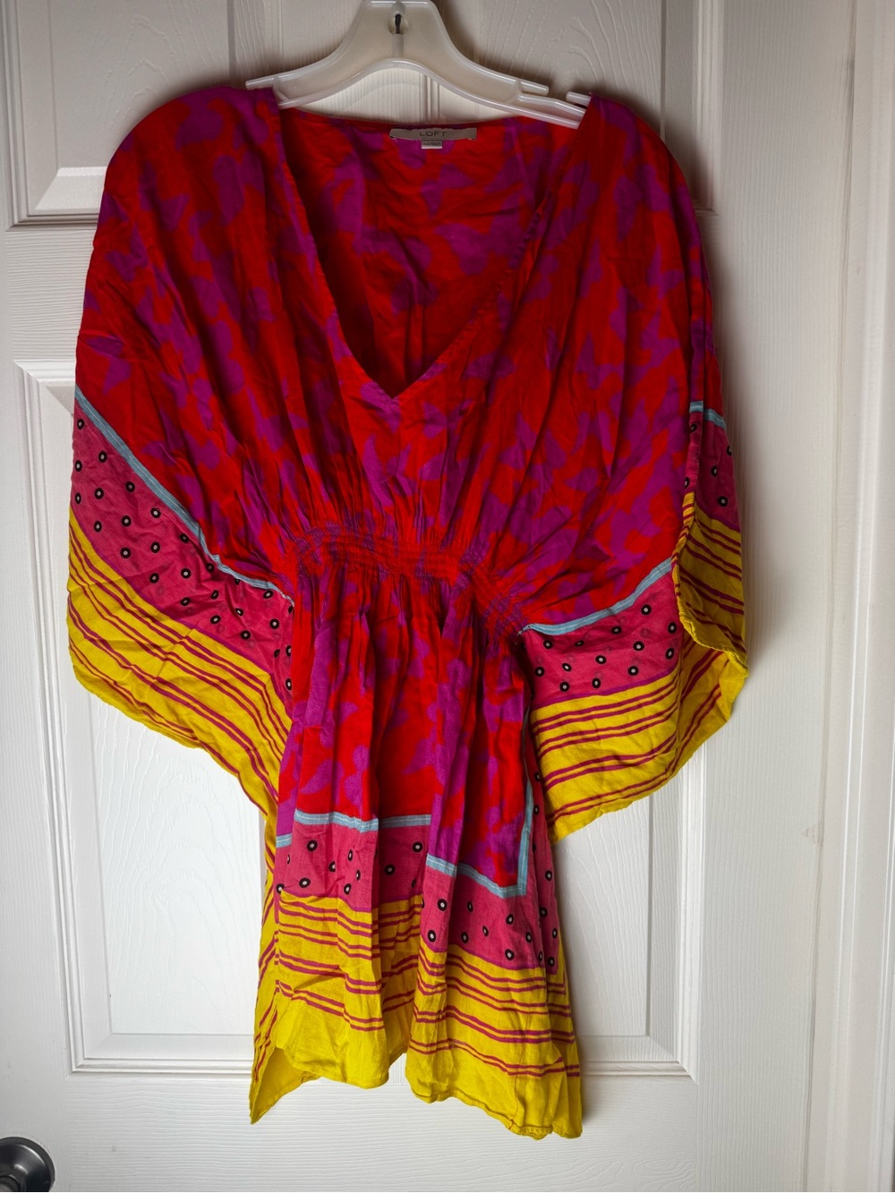 LOFT Pink and Yellow V-Neck boho blouse